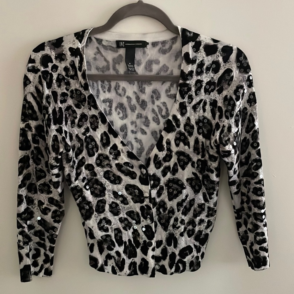 INC Cardigan Super Cute Animal Print with Sequins